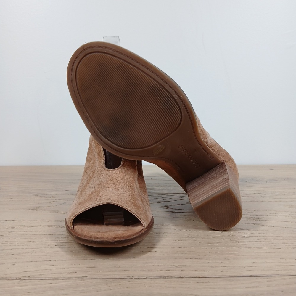 Lucky Brand Joal Booties Womens 5.5 Tan Leather Peep Toe Block Heel Slip On Boho - Picture 8 of 12